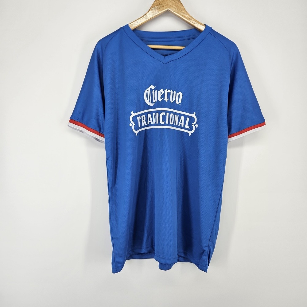 Jose Cuervo Father Tequila T-Shirt Blue Jersey Mens XL Polyester‎ Stretch V Neck